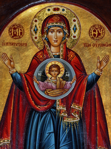 Icon of the Virgin Mary with Aaron's rod, symbolizing her as the life-bearing vessel in Oriental Orthodox tradition